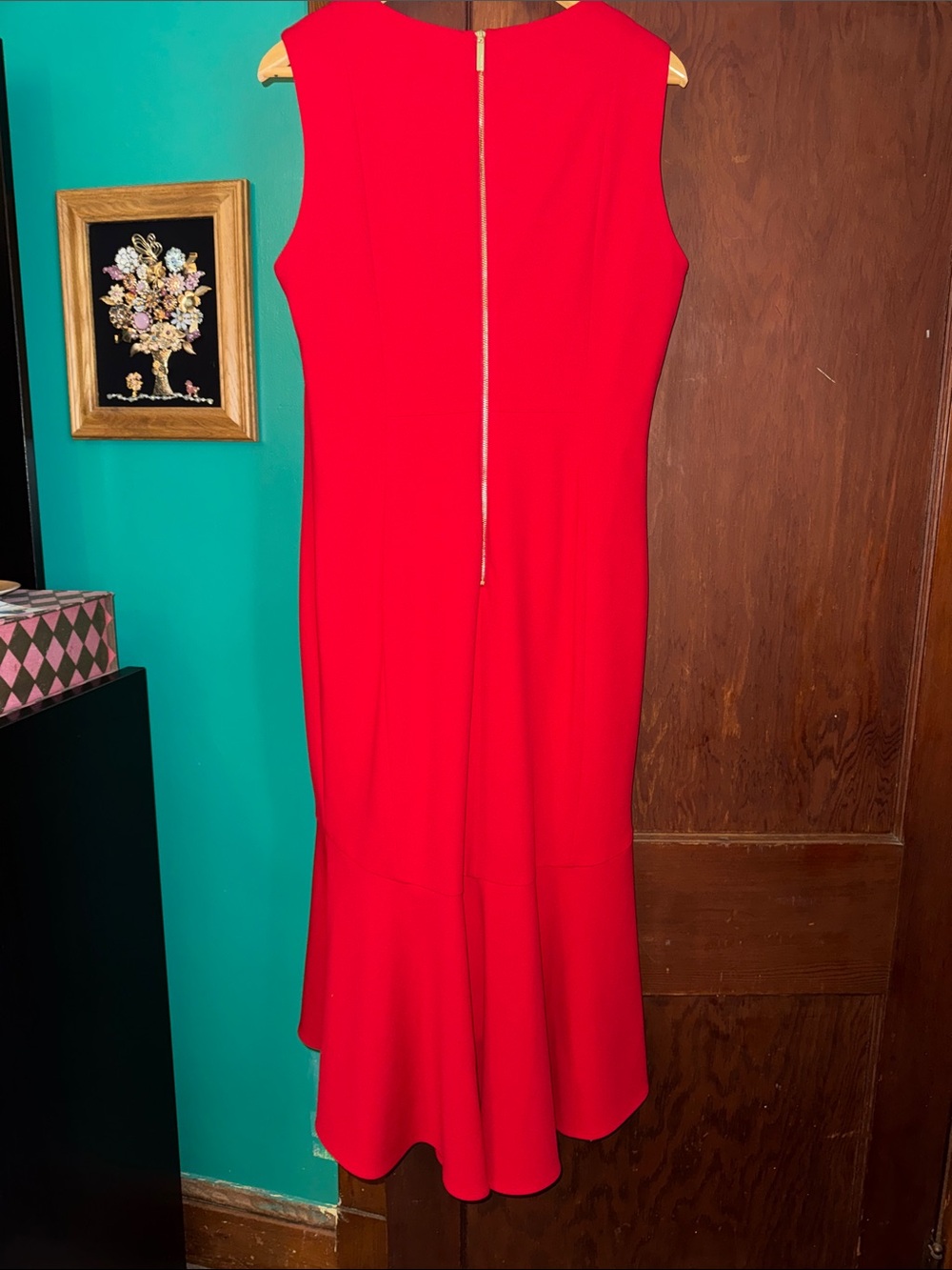 💋❤️💃🏻Calvin Klein Vibrant Red High-Low Sheath Dress - Picture 8 of 8